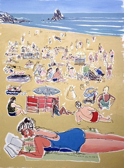 Bathers, Broadhaven Beach, Dyfed, 1995 (oil on ink on board)