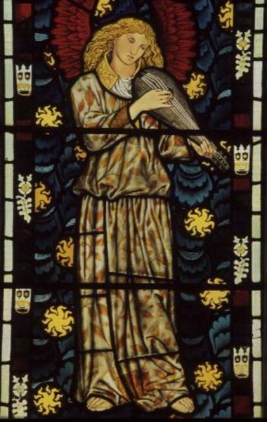 Angel with a rebec, stained glass window designed