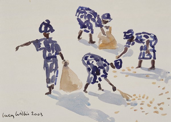 Clearing Leaves, Senegal, 2003 (w/c on paper)