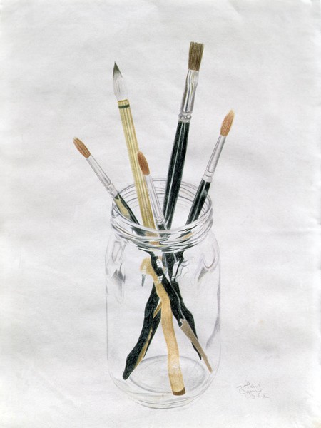 Brushes in a Jar, 1982 (coloured pencil on paper)