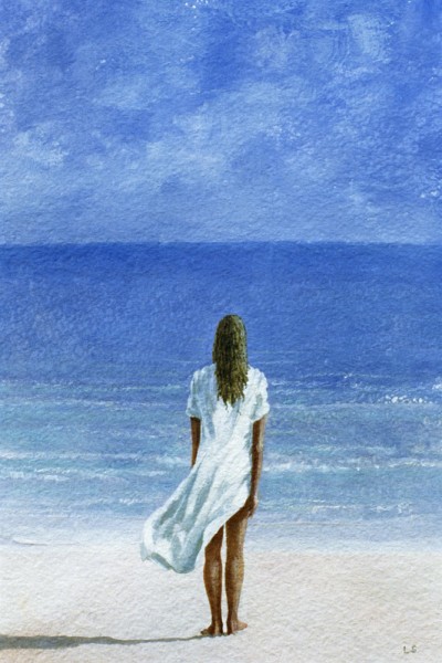 Girl on beach, 1995 (watercolour on paper)