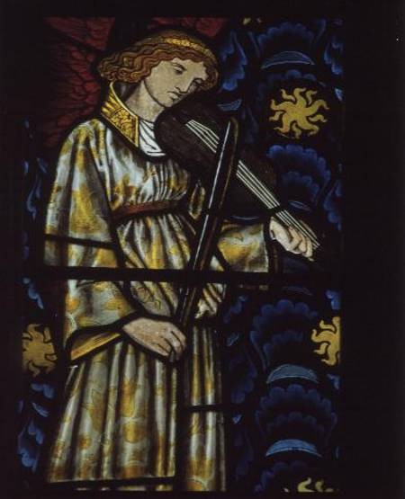 Angel with a violin, stained glass window designed