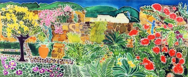 Convent Gardens, Antigua, 1993 (coloured inks on silk)