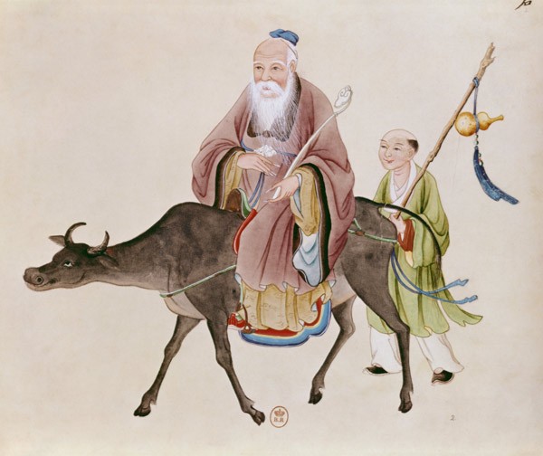 Lao-Tzu (c.604-531) on his buffalo, followed by a disciple on